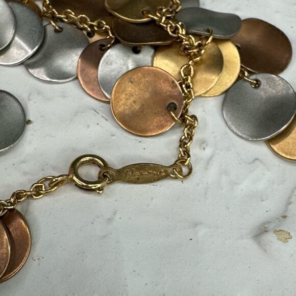 Vintage Napier Three Tone Disc Charm Silver Gold Bronze‎ Necklace - Picture 3 of 4
